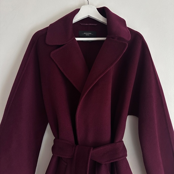 Max Mara soft virgin double faced wool plum belted wrap coat trench s'max O/S - Picture 5 of 12